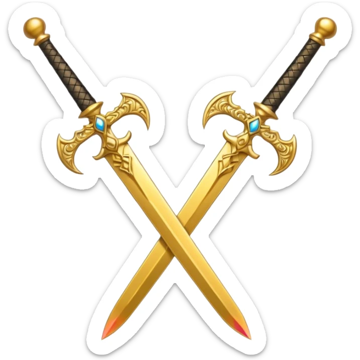 Two Golden royal swords with gold blades and gold handel sticker