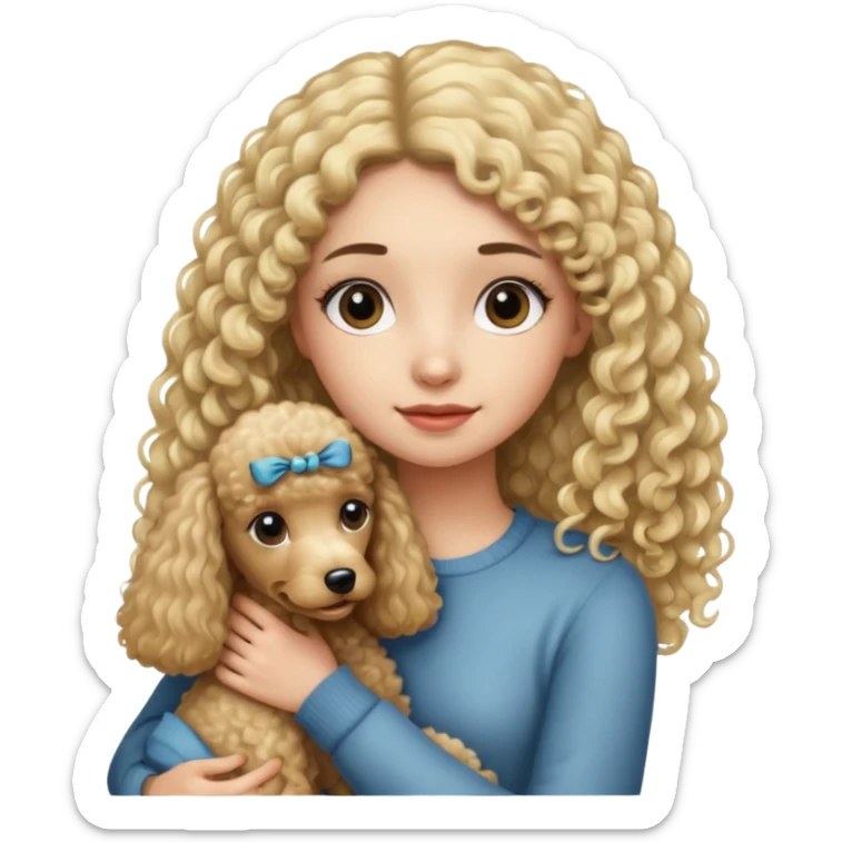 Ludo (ragazza mora capelli lisci lunghi) che abbraccia il suo cane leone (un barboncino biondo) sticker