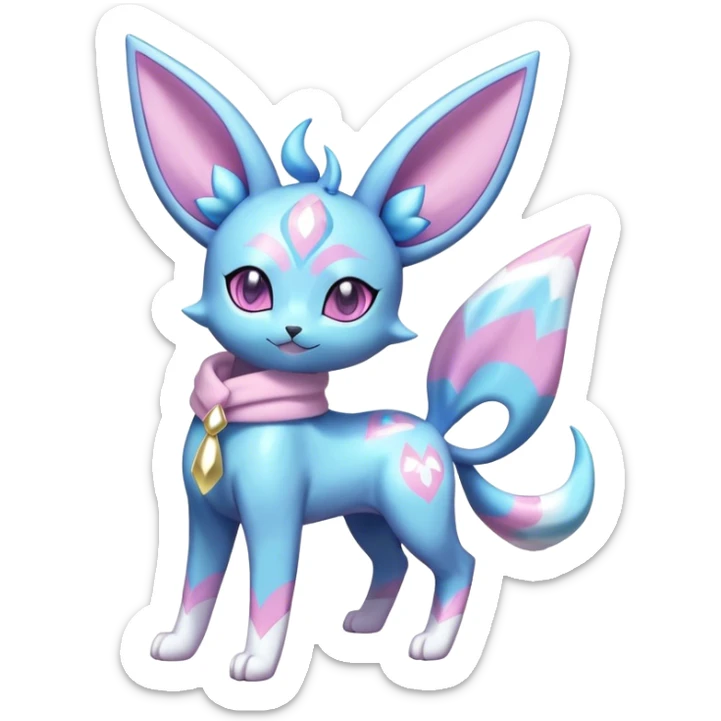 Shiny Cool Sparkly Cute Espeon-Glaceon-Sylveon-Fakemon-hybrid-fusion with a scarf full body sticker
