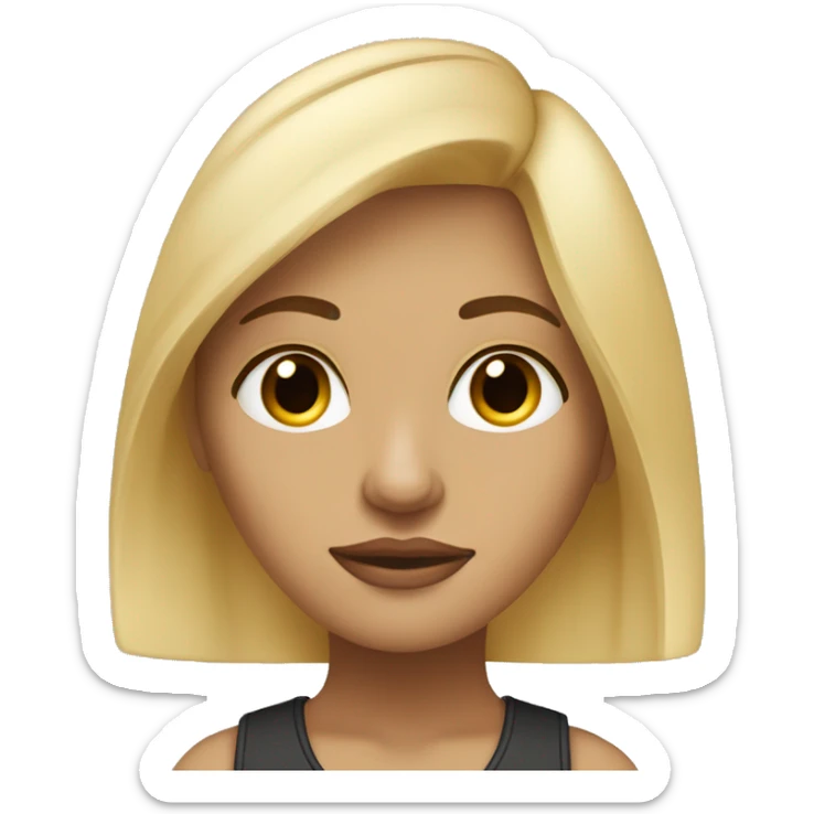 Blond and straigh hair woman, huzelnut eyes, piercing in nose sticker