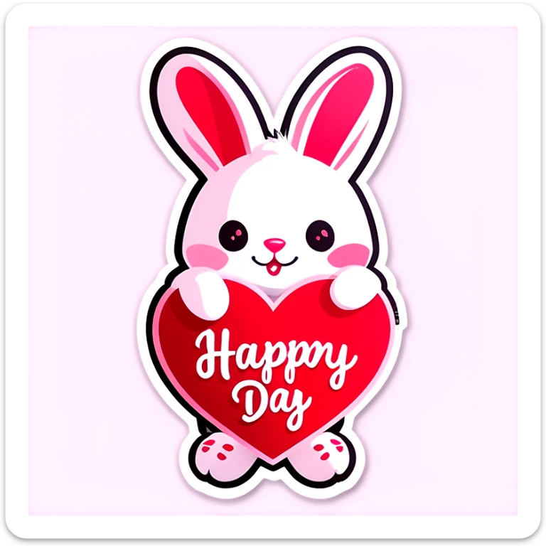 Valentine bunny white red pink white hearts saying happy Valentine’s Day besties sticker