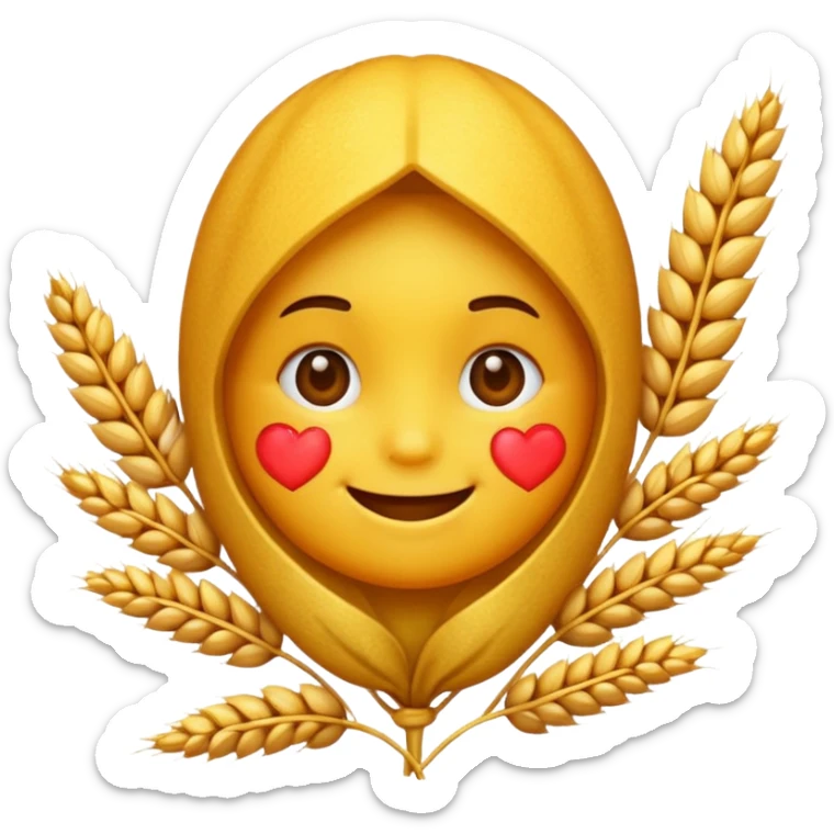 A loved fqce emoji but instead of heart, there is wheat sticker