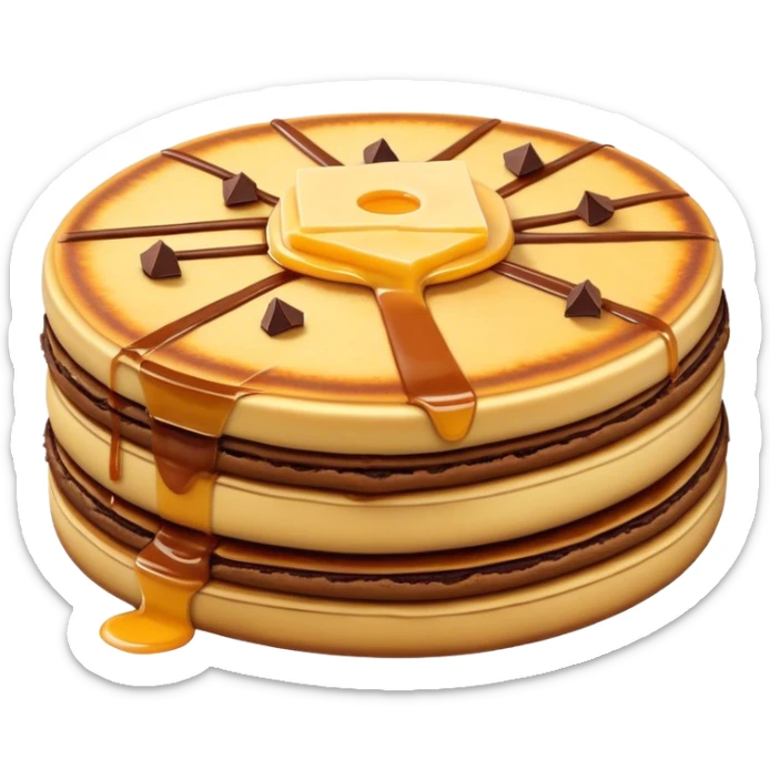 Cinematic Realistic Martabak Manis Dessert Emoji, depicted as a thick, sweet pancake filled with chocolate, cheese, and condensed milk rendered with detailed textures and vibrant, indulgent lighting. sticker
