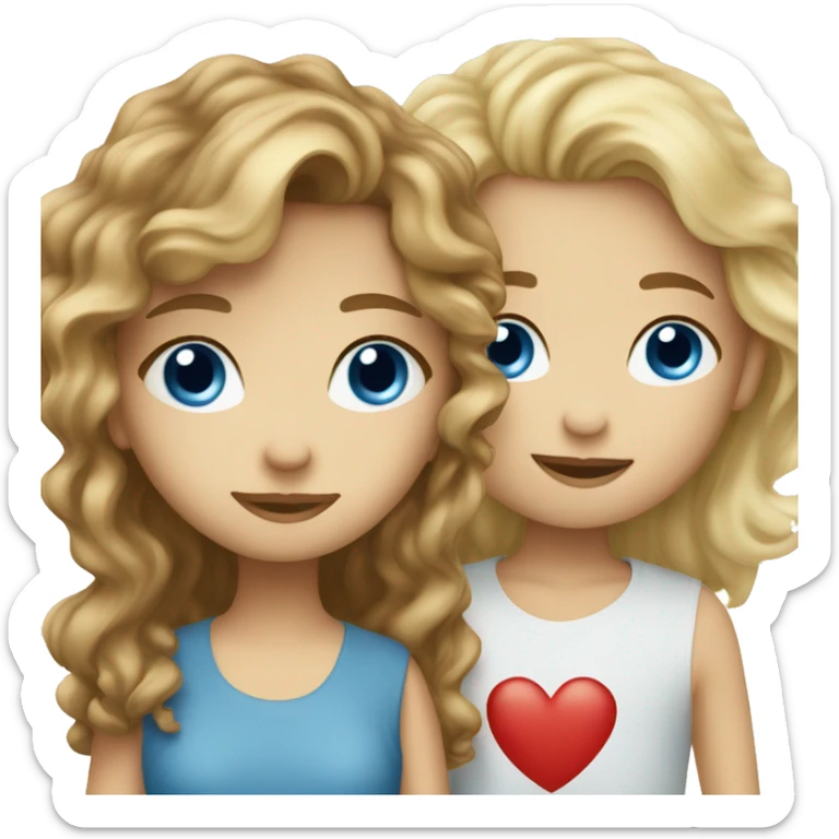 Blond girl with blue eyes kissing brown curly hair boy with blue eyes  sticker