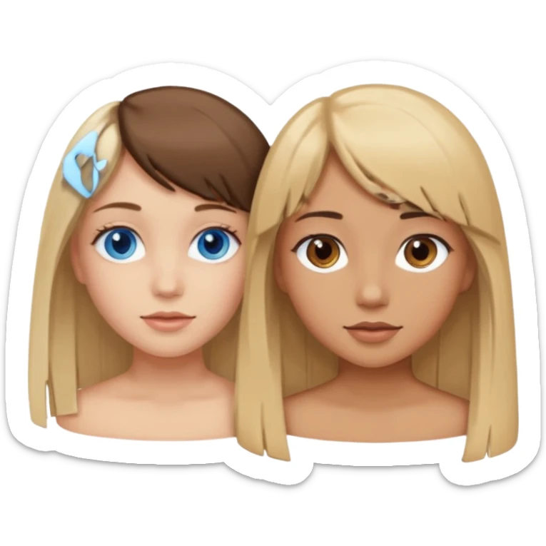 2 girls best friends one looks like barbie merliah summers with blonde hair and blue eyes and the other is a girl with brown hair and brown fringe and light brown eyes  sticker