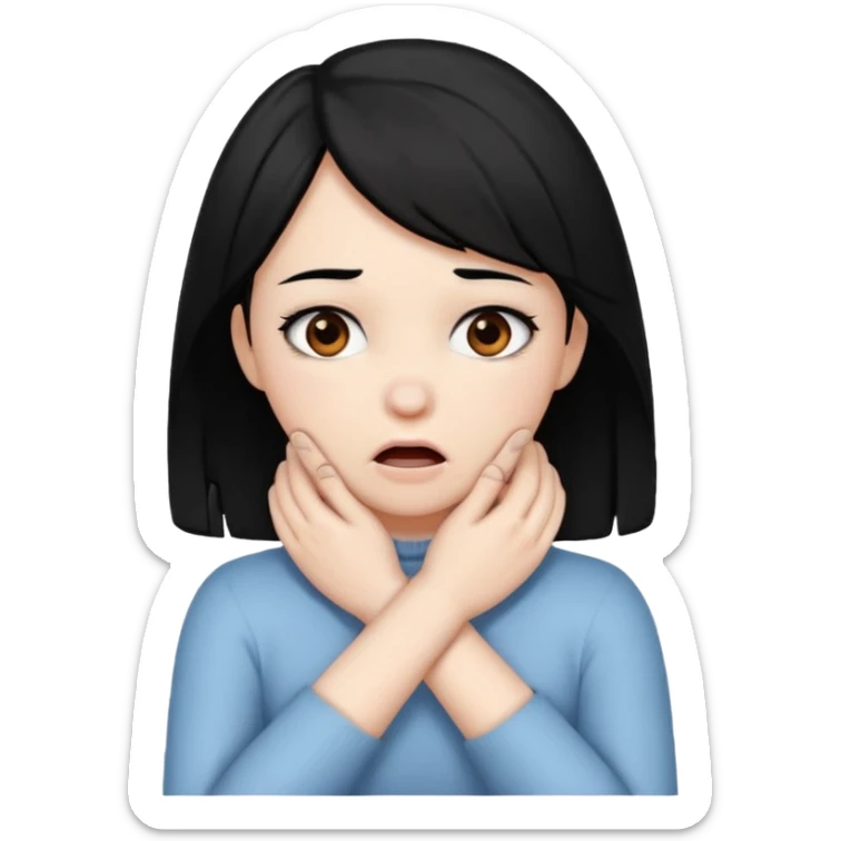 criss cross hands around throat choking self emoji female black hair brown eyes  sticker