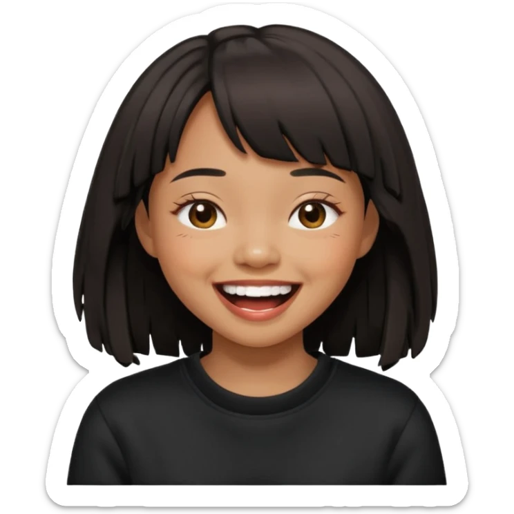 Asian girl in black fringed swearshirt, laughing sticker