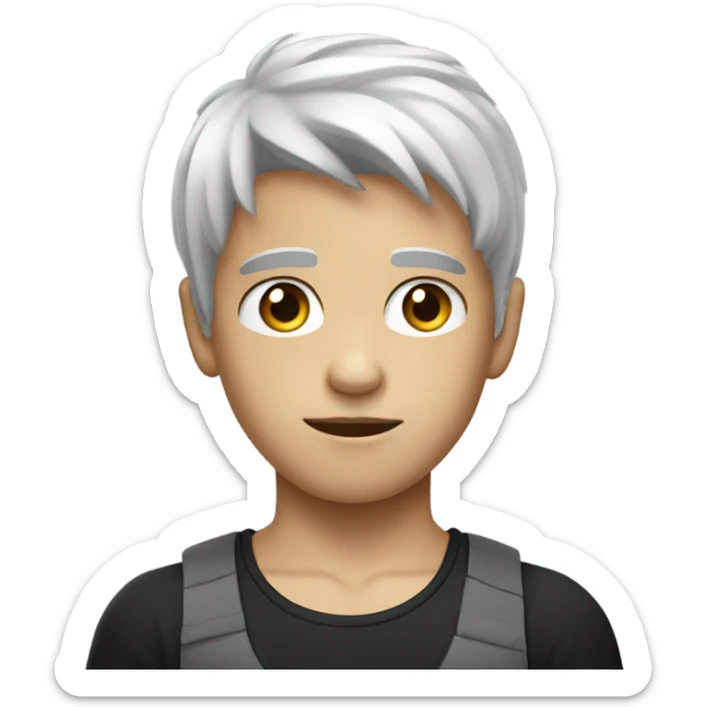 pitch white little boy with combed black hair and a black tank top with a neutral expression sticker