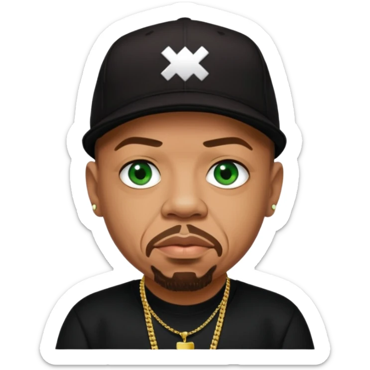 Ice T, Rapper with tan skin, green eyes, dark brown hair, black outfit sticker