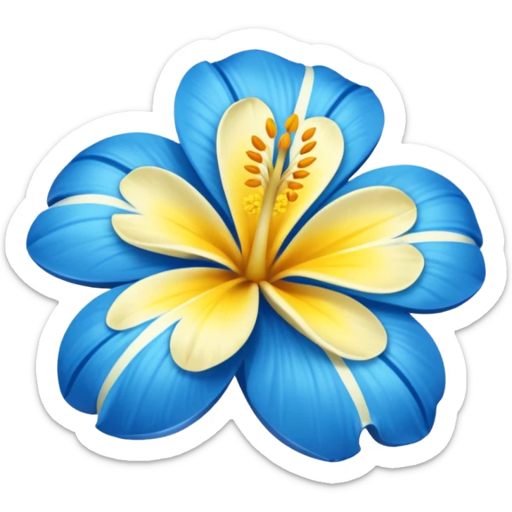 flor hawaiana azul con centro amarillo con detalles sutiles en los pétalos sticker