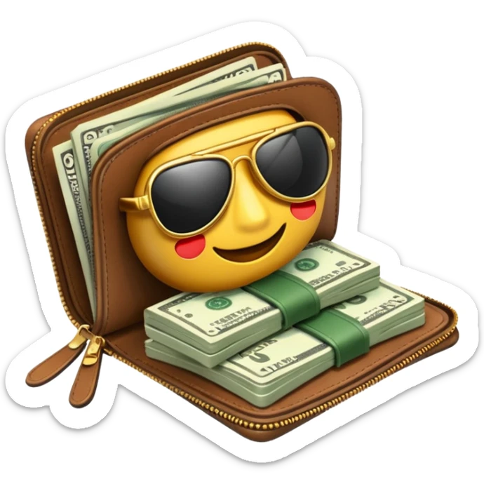Aviator money emoji, wallet full of cash, casino vibe, premium 3D emoji style, clean, no background
 sticker