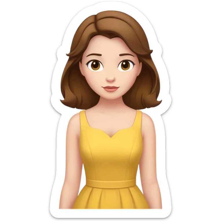 Belle from hips up, yellow dress, brown hair, minimal style, larger size sticker