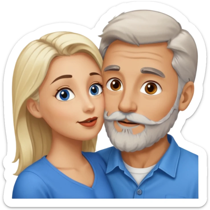 Hot Kissing Man with hazel eyes and gray beard smooching sexy  blonde blue-eyed  woman sticker