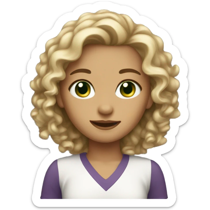 Girl with dirty blonde hair green eyes curly hair slightly tan sticker