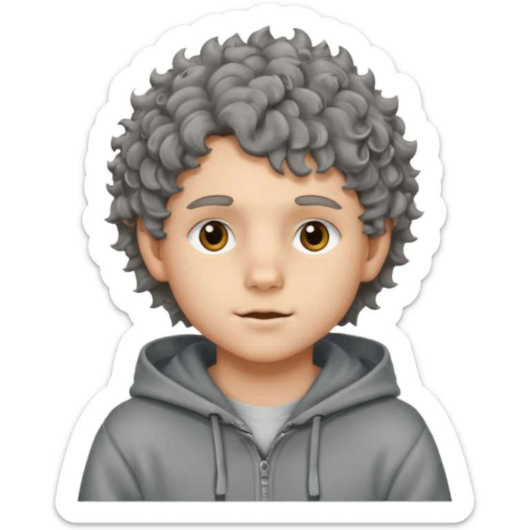 baby face 18 year old boy with grey hoodie and curly-wavy wolf cut hair sticker