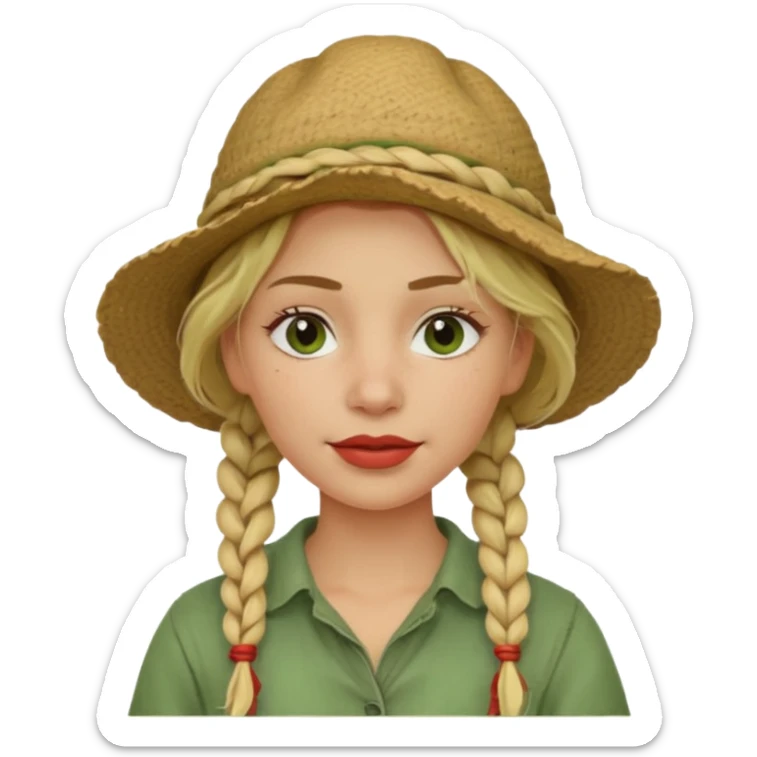 messy green clay mask and red tourist hat blond braided woman sticker