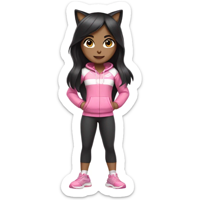Yoga catgirl black hair  white skin full body pink sport  sticker