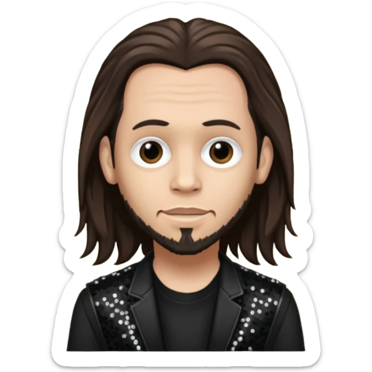 James Munky Shaffer from Korn with long dark brown hair, light tan skin, black sequin outfit sticker