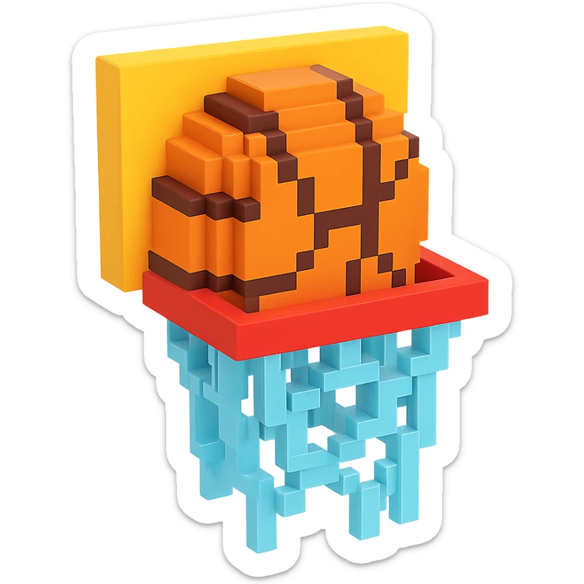 Voxel-style basketball in a net, variation 6 sticker
