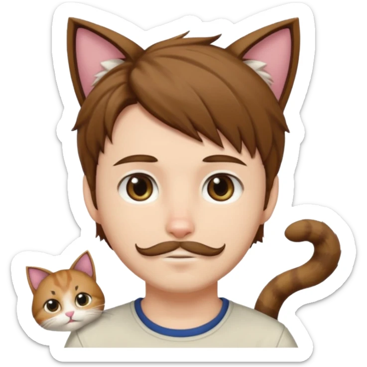 white boy with cat tail with goatee hair and cat ears with brown hair and anime features sticker
