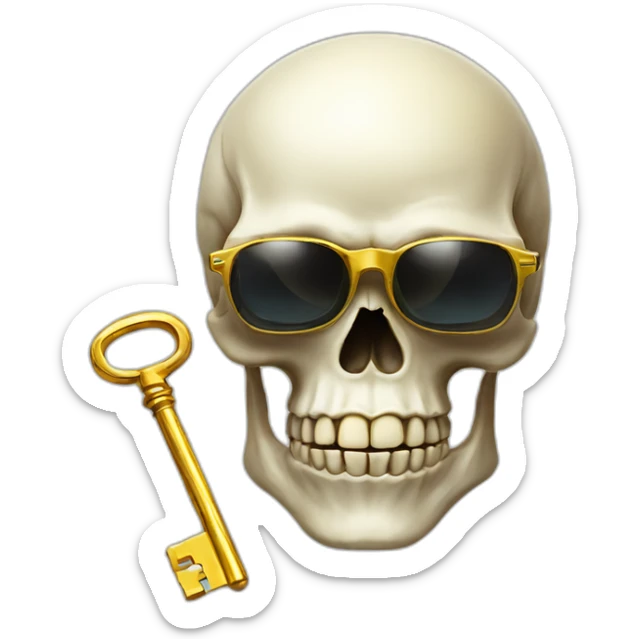 skull with a golden old key in his mouth with futuristic eyeglasses sticker