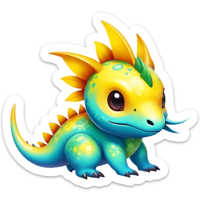 Exotic tropical shiny rare colorful epic cute Fakémon-creature, full body, with random markings sticker