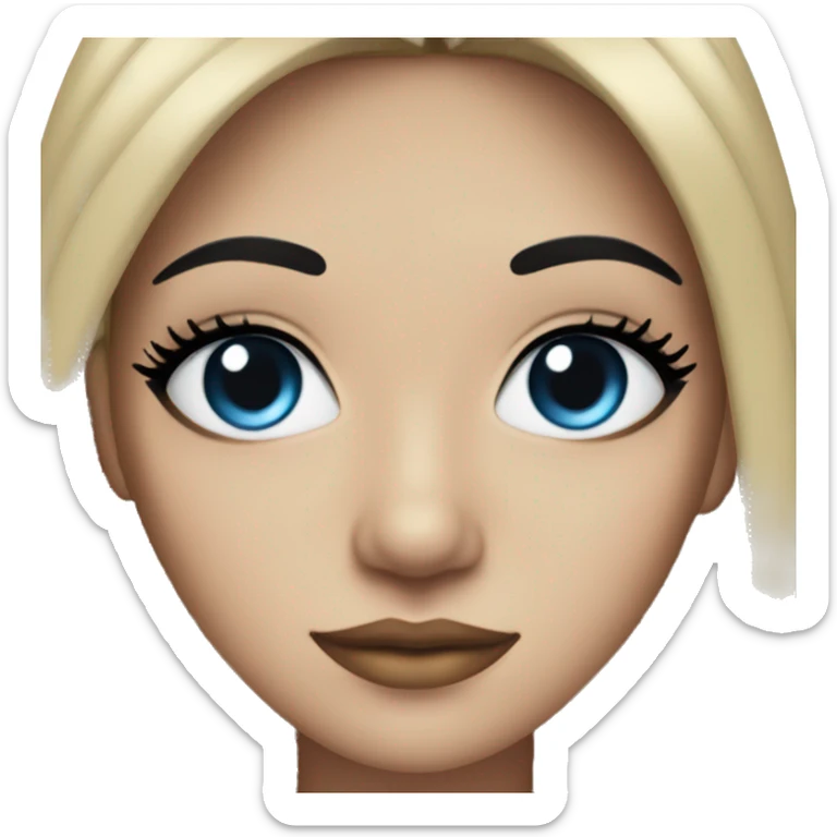 Woman with black hair and blue streaks with a middle part and eyeliner sticker