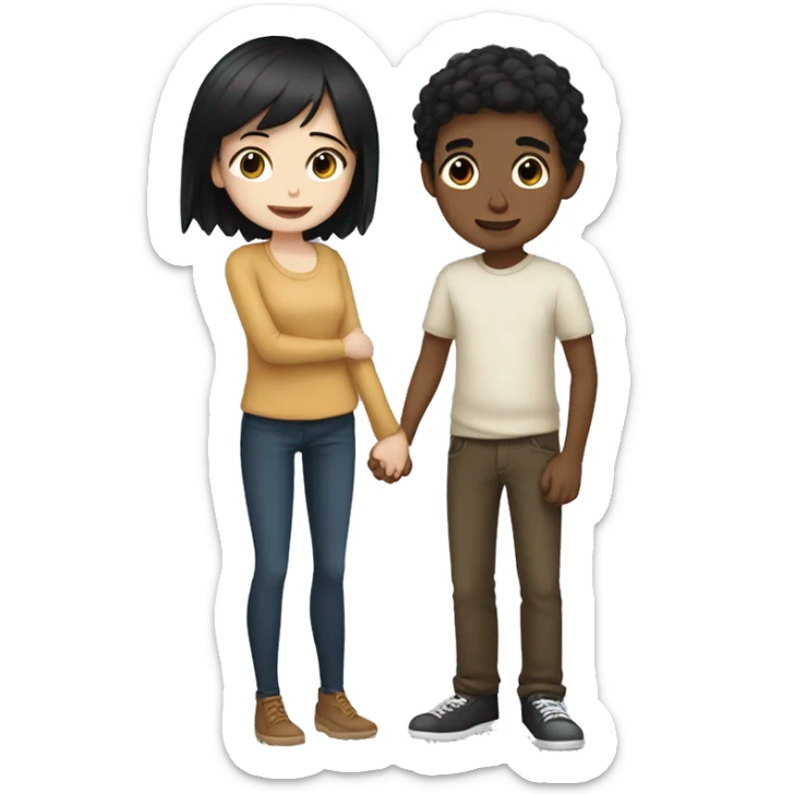 short pale girl black hair hugging tall caramel boy with dark brown hair  sticker
