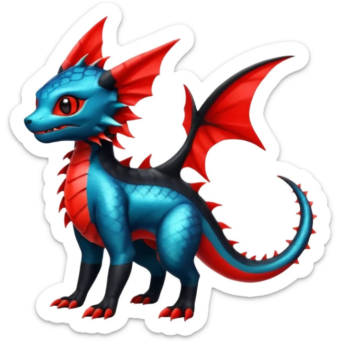 Shiny Red And Black Colorful Litten-Salandit-Vaporeon-Fakémon-hybrid-creature (full body)  sticker