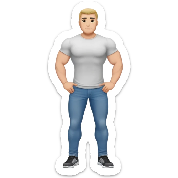 full body bulky male figure standing wearing casual clothes, muscular build, not overweight but not skinny, t-shirt and jeans sticker