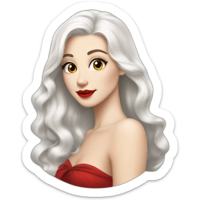 beautiful-young-woman,white-hair,long-hair,white-skin,oval-face, redlips, cocktail dress sticker