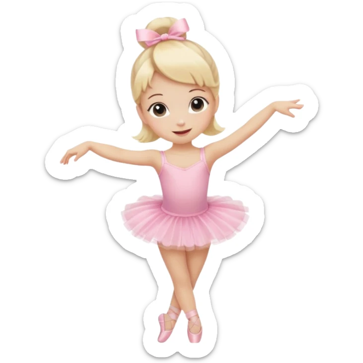 Little blonde girl doing ballet in a pink tutu and ballet slippers, cute emoji style, soft colors, happy expression sticker