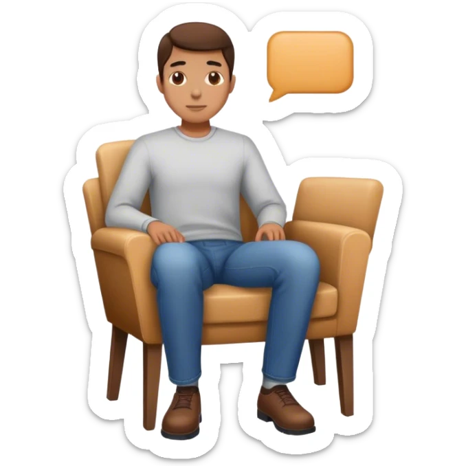 A person sits upright in a chair, but only the front half of his butt is on the chair sticker