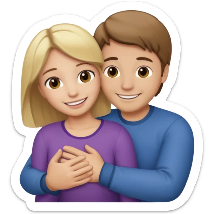 Caring hug brown hair man blonde hair woman sticker