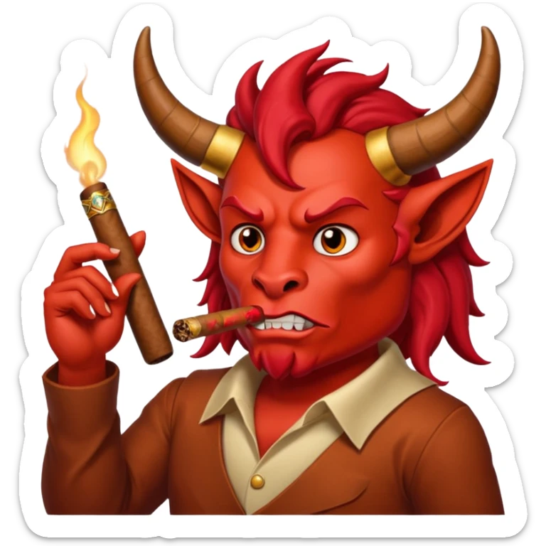 Diablito de cara roja con un cigarro pero el cigarro en la boca y menos humanoide sticker