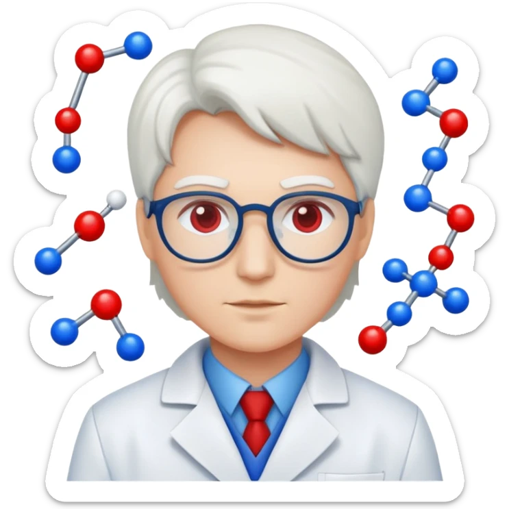 a scientist in a white coat in the colors of the American flag sticker