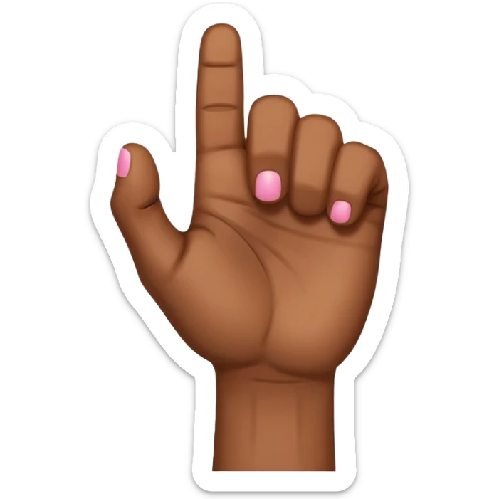 Brown skin hand with all fingers in a fist except for the pinky sticker