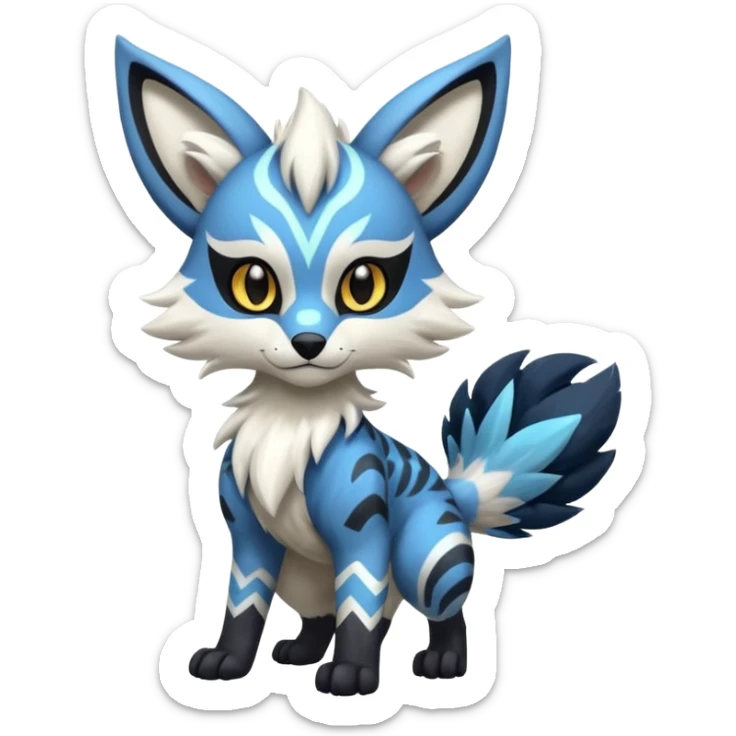Futuristic furry fluffy floofy feathery tribal marked Genet-Absol-Kyurem-Zeraora-Primagen-fusion-creature  sticker