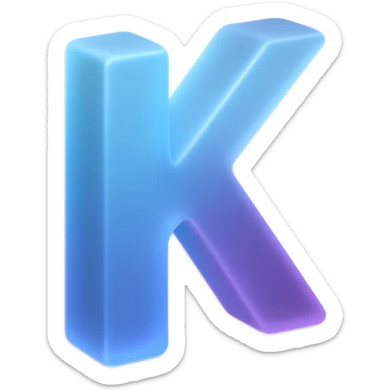 the letter K with a fancy colorful gradient for the color with blue and purple sticker