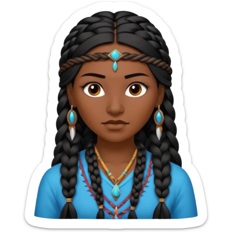 Attractive Native American woman with a wide face, baddie look, dark skin, Long braided black hair sticker