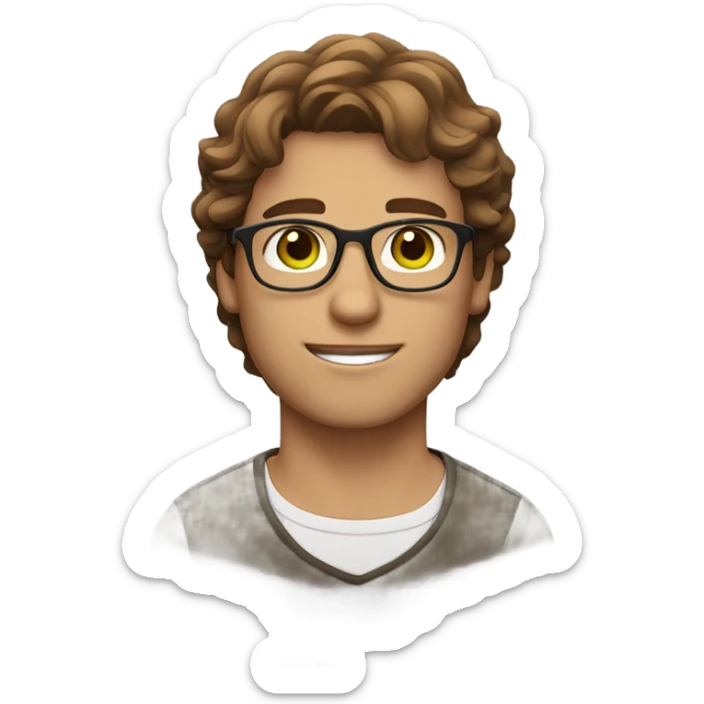male green eyes, brown hair, brown glasses wavy hair sticker