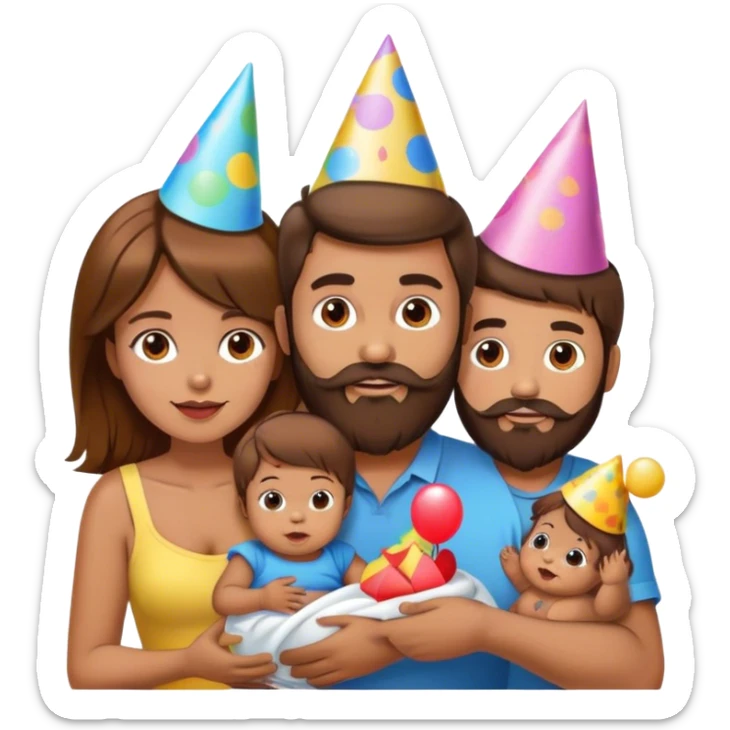 Homme brun barbu et femme brune avec deux enfant garçon 3 ans   et fille 6 mois   sticker