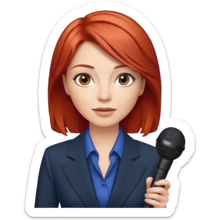 Beautiful news anchor woman with red hair and microphone  sticker