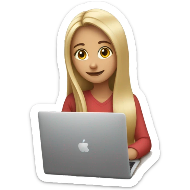Girl studying with her laptop open in front of her and the girl has long straight hair  sticker