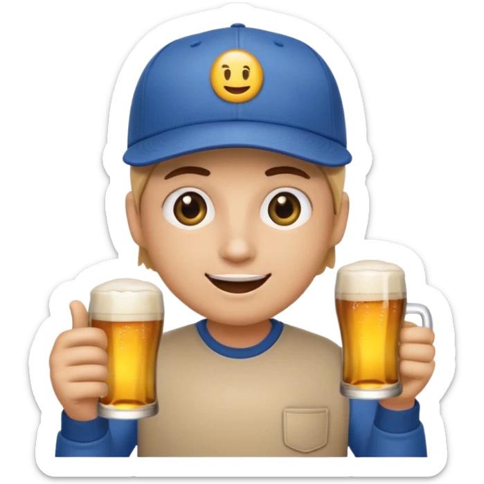 make an emoji holding a credit card and a beer with a flat brimmed baseball cap and glossy eyes sticker