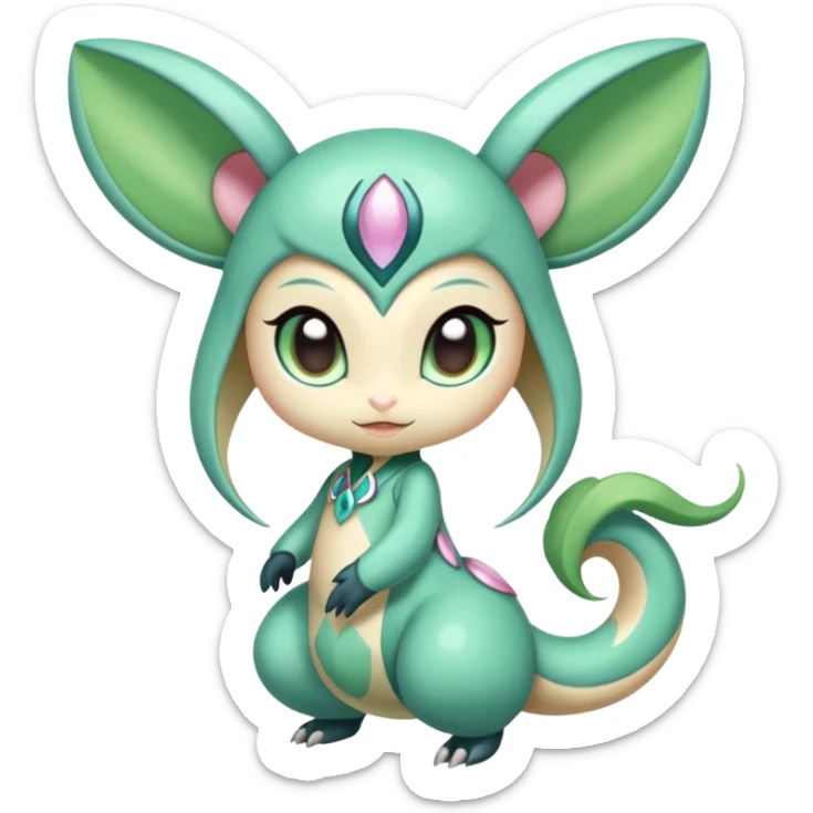 Colorful Smooth Soft Silky Cute Adorable Kawaii Glossy Oriental Stylish Exotic Meloetta-Virizion-Stitch-Fakémon-creature-hybrid sticker