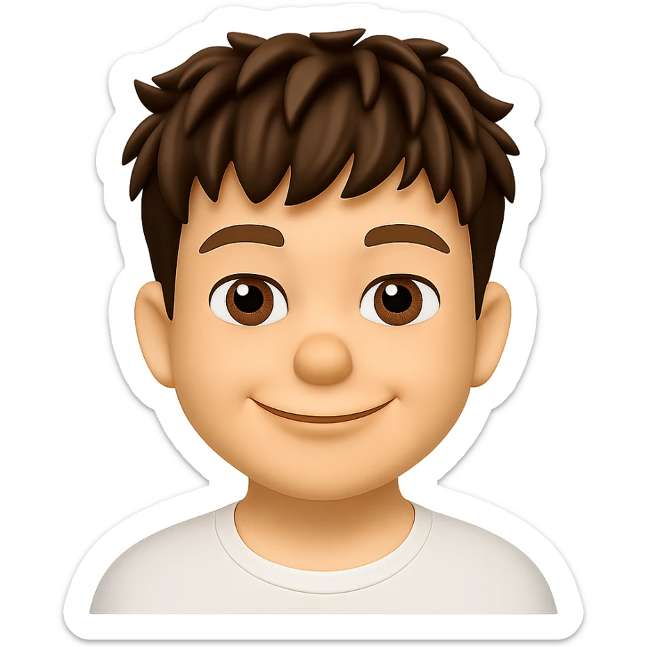 Create an emoji portrait of this person with a friendly facial expression in the style of Apple emoji. The image should have no background. The style is Apple emoji, known for its clean and friendly look. sticker