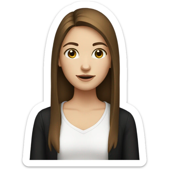 Brown straight hair white skin brown eyes black shirt girl sticker