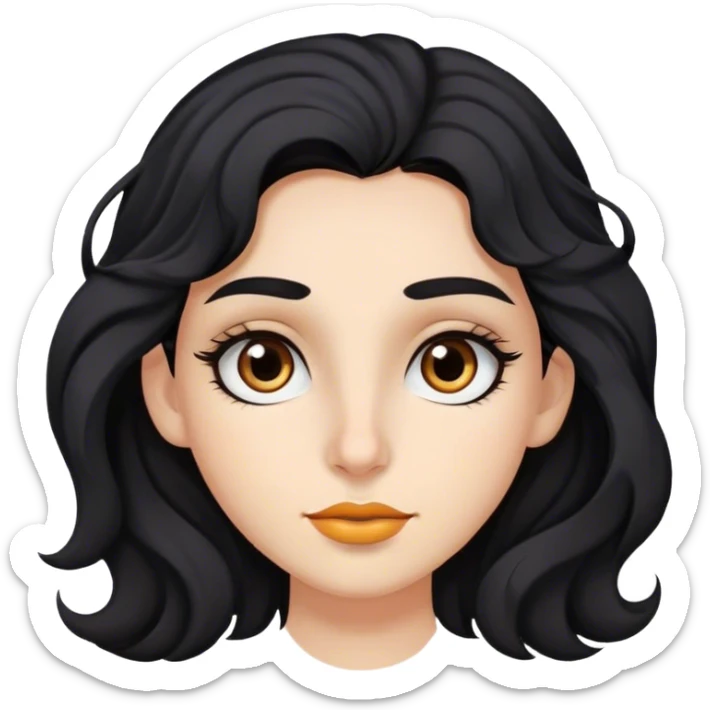 A girl with black hair and wavy  and corny skin, dark brown eyes and a slightly long nose, long eyelashes, sharp eyebrows A girl with black hair and corny skin, dark brown eyes and a slightly long nose, long eyelashes, sharp eyebrows  sticker