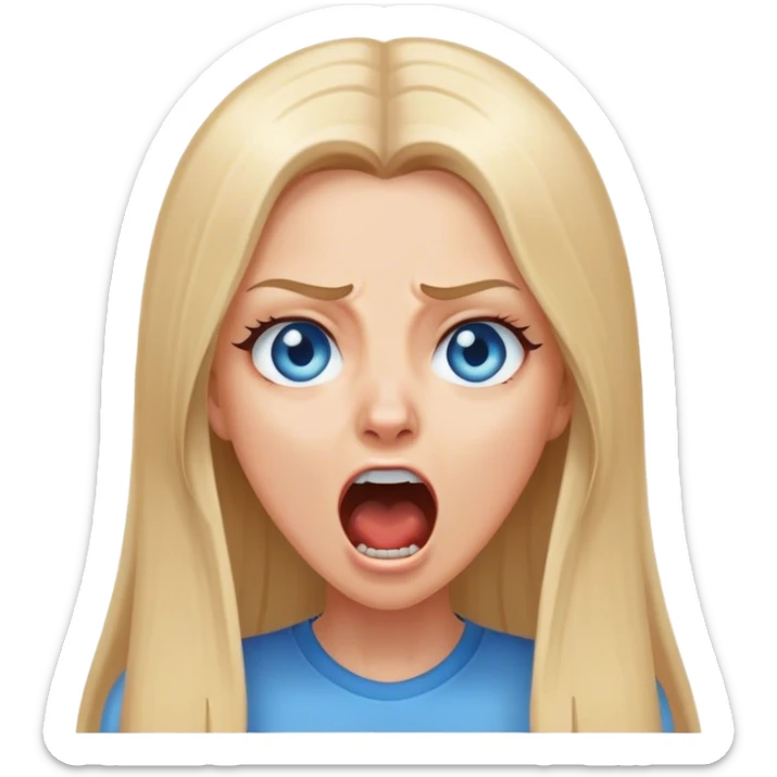 beautiful white girl with long straight blonde hair blue eyes screaming yelling upset sticker